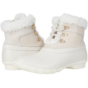 Sperry Women's Saltwater Alpine Leather Snow Boot Neutral Beige Faux Fur 9.5